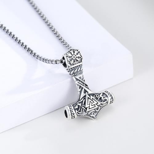 Viking Thor Hammer Necklace 925 Sterling Silver Norse Mjolnir Thor Hammer Pendant Amulet Necklaces Jewelry for Men Women With 316L Stainless Steel Chain and Gifts Box2