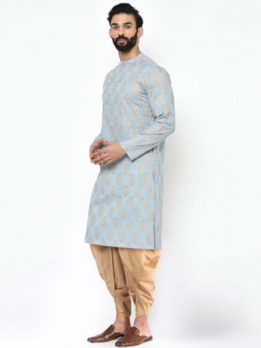 Image of KISAH Men's Kurta Dhoti Set, Cotton Blend, Printed Mandarin Colla Regular Fitr Long Sleeves