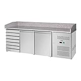 Royal Catering Pizzakühltisch Pizzatisch mit Kühlung Kühltisch RCKT-202/80 (580 L, Edelstahl Arbeitsplatte, 235 W Kompressor, 2 Kühlfächer, Kältemittel R600a)