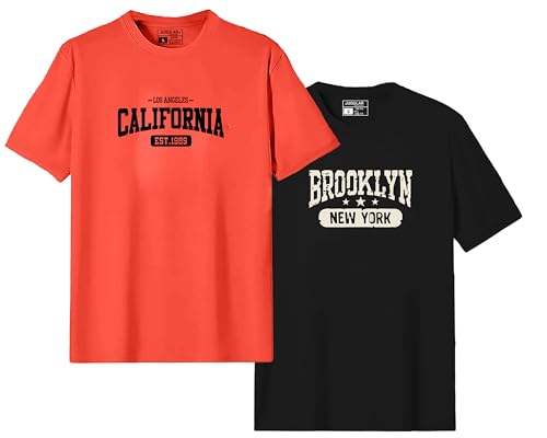 Image of JUGULAR Men's Half Sleeve Cotton Printed Combo Tshirt (Pack of 2)