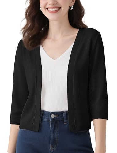 Urban CoCo Women's Lightweight 3/4 Sleeve Cropped Cardigan Casual Open Front Summer Cover Up