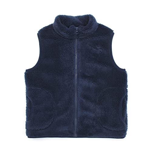 Listado de Chalecos para Niño , tabla con los diez mejores. 50 JESKIDS - Chaleco de forro polar Sherpa para niñas, ligero, color liso, con bolsillos, 2 a 11 años, Azul marino, 3 Años/4 Años