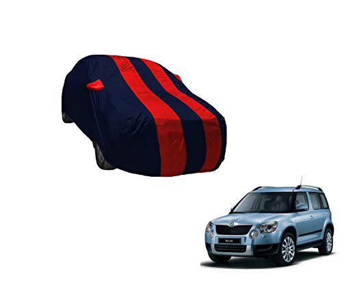 Image of Auto Hub Car Cover Compatible with Skoda Yeti with Weather Proof, Mirror Pocket, Triple Stitched, Yeti Car Cover- Navy-Red