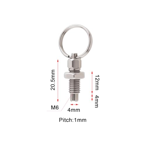 EMSea 4-teiliger Federstößel mit Zugring M6-Schnellverschlussstift Edelstahl Nicht Verriegelnd Kurzer von Hand Einziehbarer Federstößel für Industrieanlagen