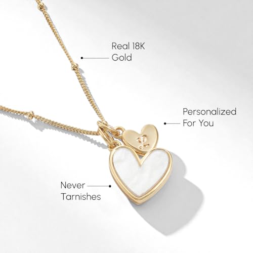 Mint & Lily Mother of Pearl Heart Initial Necklace for Women, 16” + 2” 18K Gold Plated Initial Necklace Gift for Women3