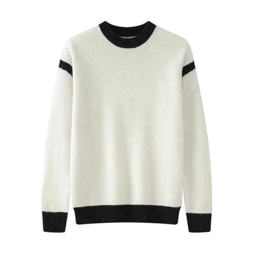 Men Wool O-Neck Thick Sweater Soft Warm Plaid Casual Basic Pullover