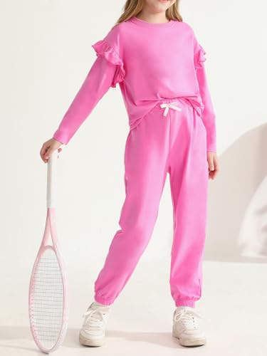 Valcatch Girls Sweatsuit 2 Piece Outfit Cute Ruffle Sweatshirt and Sweatpants Kids Tracksuit Jogger Set Fall Winter Clothes2