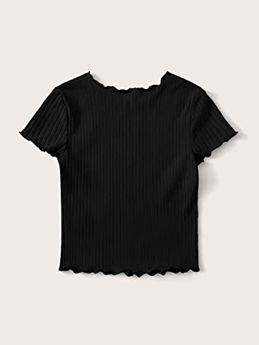 Image of SHENHE Girl's Short Sleeve Ribbed Knit Lettuce Trim Crewneck T Shirt Tee Tops