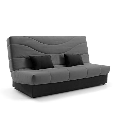 SWEET SOFA® Sofá Cama Tedgi con Apertura Clic Clac y Arcón – Cama 130cm | Colchón Espuma D20 | Edredón Desenfundable | Estructura Reforzada | 193x74x105 cm (Color Gris)