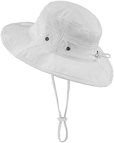 Baby Sun Hat Wide Brim Toddler Beach Hat UPF 50+ Adjustable Kids Mesh Bucket Hat Quick Dry(White,M)