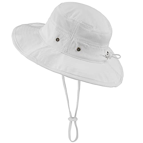Image of Baby Sun Hat Wide Brim Toddler Beach Hat UPF 50+ Adjustable Kids Mesh Bucket Hat Quick Dry(White,S)