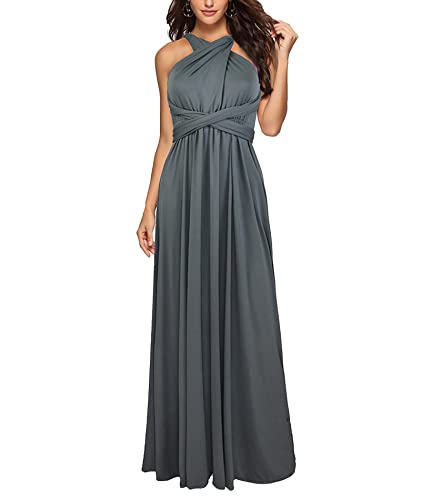 Image of Sexyshine Women's Backless Gown Dress Convertible Multi-Way Wrap Halter Cocktail Dress Bandage Bridesmaid Long Dresses