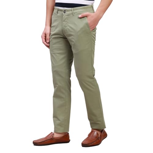 Image of Parx Men's Cotton Blend Solid Pattern Low Rise Tapered Fit Flat Front Casual Trouser