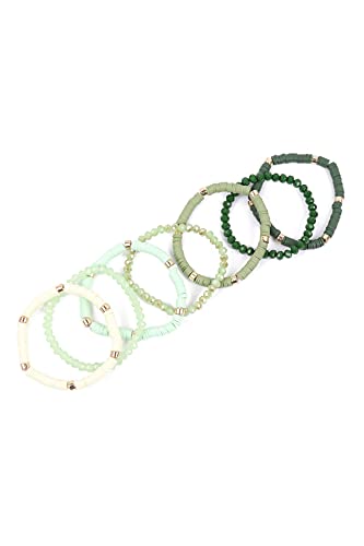 RIAH FASHION Bohemian Multi-Layer Beaded Stacking Statement Bracelets - Versatile Strand Stretch Sparkly Crystal Beads Wrap Slip-on Cuff Bangle Set3