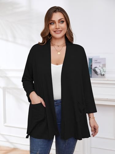 BELAROI Women Cardigan Casual Lightweight Plus Size Cardigan 3/4 Sleeve Open Front Soft Light Cardigan Drape Duster2