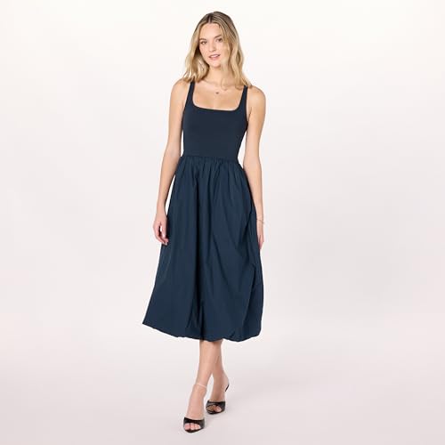 Image of The Drop Womens Tina Scoop Neck Mixed Media Bubble Hem Midi Dress