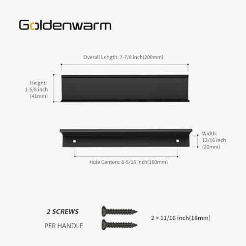 Image of Goldenwarm 5 Pack 6-1 /4in Black Finger Edge Pulls for Kitchen Handles | Aluminum Alloy, Black Cabinet Handles, Edge Pulls for Cabinets, Matte Black Handles, For Drawers, Dressers, Screws Included