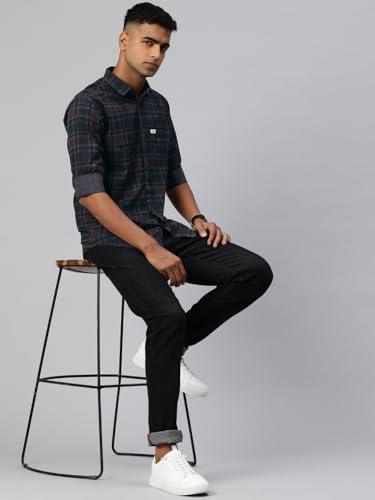 Image of Majestic Man Men Comfort Slim Fit Opaque Checked Pure Cotton Casual Shirt