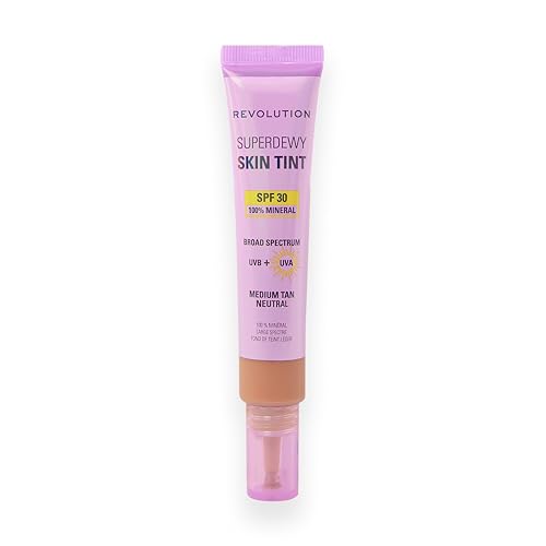 Revolution Superdewy SPF30 Skin Tint, Suitable for Sensitive & Acne-Prone Skin, Lightweight Buildable Formula, Vegan & Cruelty-Free, Medium Tan Neutral, 28ml