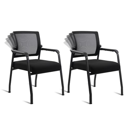 Image of KLASIKA Desk Chair No Wheels with Adjustable Mesh Backrest, Arm Chair with Ergonomic Lumbar Support and Thickened Seats Cushion, Waiting Room Chairs for Office School Church Guest Reception, 2PACK