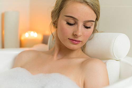 Luxurious Thick Premium Support Head, Neck, Shoulder & Back Spa Bath Pillow (White)