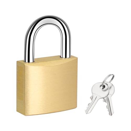 Image of 1 Pack Padlock with 2 Same Keys Thicken Locker Lock 2 inch 50mm Solid Brass Padlock Weatherproof for Gym Case Backpack Luggage Hasp Storage, Large, Gold