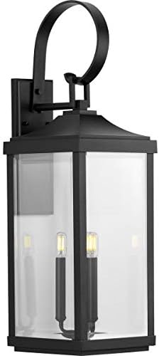 Gibbes Street Collection 3-Light Clear Beveled Glass New Traditional Outdoor Large Wall Lantern Light Textured Black