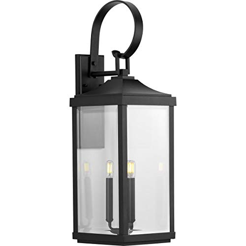 Gibbes Street Collection 3-Light Clear Beveled Glass New Traditional Outdoor Large Wall Lantern Light Textured Black #TOP9