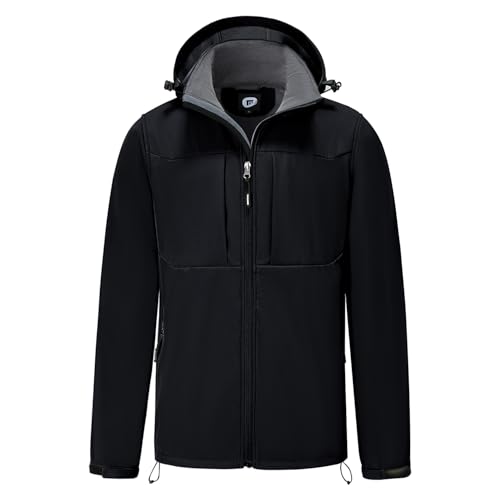 FARVALUE Men's Hooded Softshell Jacket Water Resistant Lightweight Insulated Fleece Lined Windbreaker