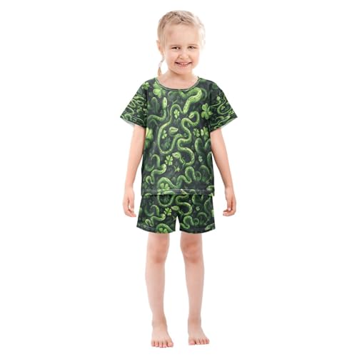 Pajama Sets Short Sleeve Green Shamrocks Snakes Pattern Soft Cotton Summer Sleepwear 2 Piece PJS Size 5-14T4