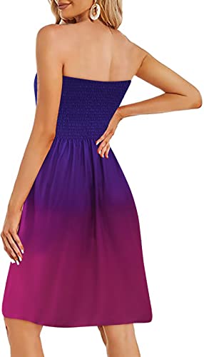 Image of Zyyfly Tube Top Dress Women Summer Beach Coverup Stretch Smocked Strapless Dress