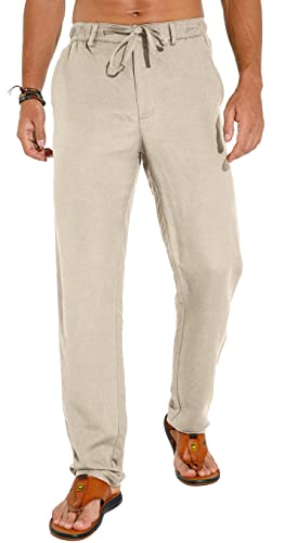 Sailwind Men's Summer Beach Linen Pants Casual Lightweight Elastic Waist Drawstring Loose Pants2