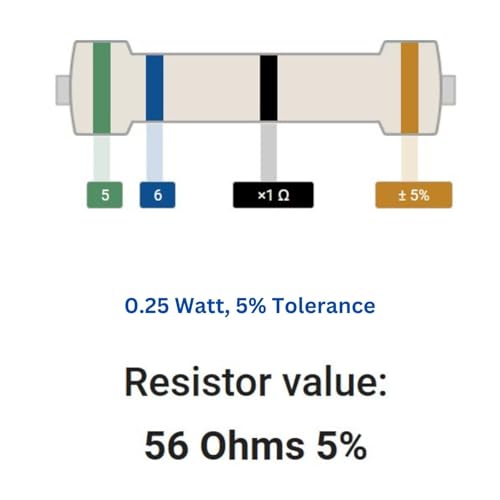 Image of 56 Ohm Resistor 1 /4W 5% Tolerance, Pack of 100 (56 Ohm)