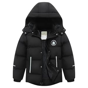 Kids Boy’s Waterproof Puffer Cotton Jacket Warm Fleece Lined Down Coat Thick Hooded Winter Coat