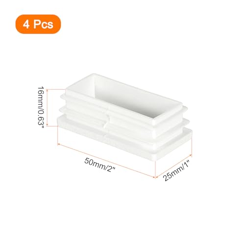 Image of uxcell 2 x 1 Inch Rectangle Plastic Plug, 4 Pcs White Pipe Tubing End Cap Plastic Plug Cap Insert Glide Insert for Metal Tubing Fence Table Chairs Furniture, White