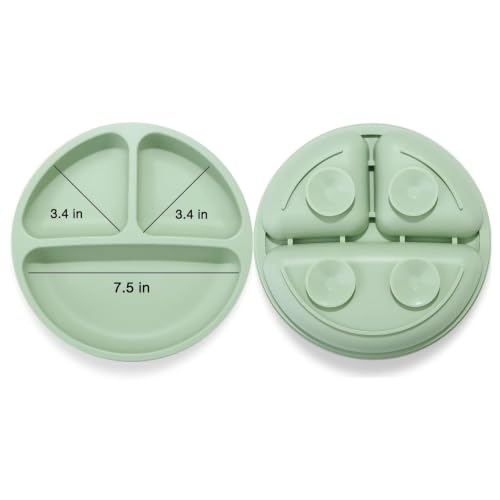 Image of PandaEar 3 Pack Toddler Plates, Silicone Divided Suction Plate for Babies, BPA-Free 100% Food-Grade Silicone Unbreakable Baby Plate (Brown /Blue /Green)