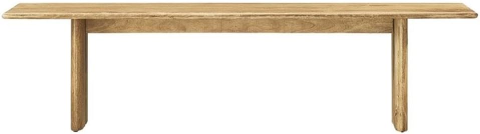 Pemberly Row 72" Solid Mango Wood Bench, Oak Finish, Adjustable Foot Pads, Modern Farmhouse Style, Versatile Seating for Dining Room, Living Room, Mudroom, Bedroom Decor Accent