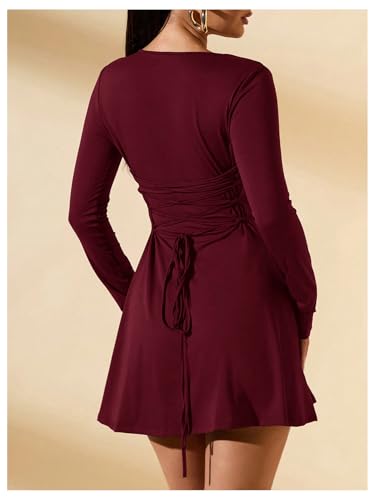 SOLY HUX Women's Long Sleeve Mini Dress Elegant Lace Up Crew Neck Work Office Dresses2