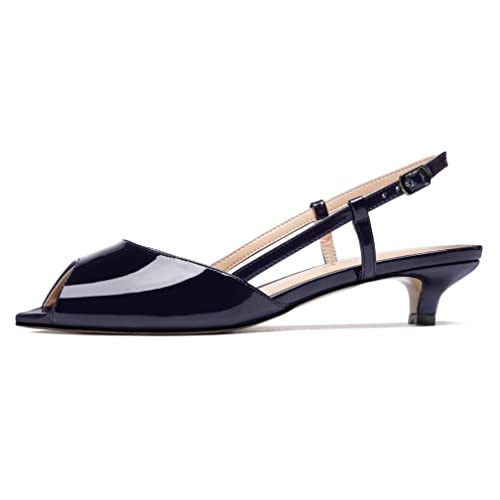 WAYDERNS Women's Slingback Peep Toe Patent Solid Kitten Low Heel Pumps Cute Dress Shoes 1 Inch2