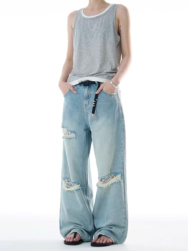 Men's Jeans American High-Street Distressed Denim Pants Loose-Fit Straight-Leg Vintage Long Trouser for Men4