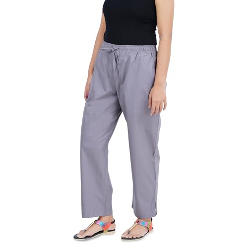 Image of Happy Bunny Parallel Pants for Women 100% Cotton Ankle Length Trousers Regular Fit with Elastic Drawstring Stylish & Pockets Casual Formal Wear for Office & Home
