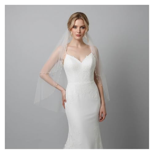 Velo de doble capa que no se deforma con perlas para bodas 7