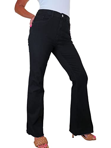 Jeans De Mezclilla Elásticos con Corte De Bota para Mujer, Cintura Alta con Parte Inferior Deshilachada Negro 38-50 (48) Cover