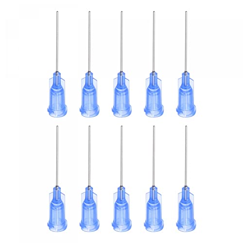 sourcing map Industrial Blunt Tip Dispensing Needle with Luer Lock for Liquid Glue Gun, 22G 1", 10 Pcs (Blue)