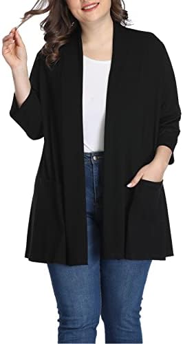 Long Plus Size Cardigans for Women Light to Wear Open Front Clothing(5X, Black)