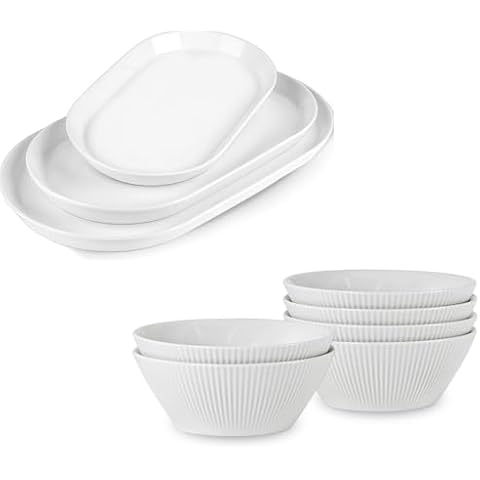 Taeochiy Large Serving Platter - 16"/14"/12" Large Soup Bowls 30 oz Set of 6 Cover