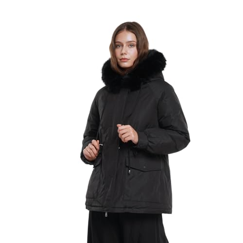 PUFFIT Faux Fur Winter Coats for Women,Ladies Winter Puffer Jacket with Fur Hood,Thickened Parka Coat with Waist Drawstring4