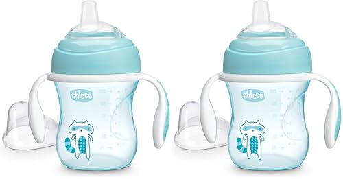 Image of Chicco 7oz. Transition Sippy Cup with Silicone Spout and Spill-Free Lid | Calibration Markings | Removable Handles | Top-Rack Dishwasher Safe | Easy to Hold with Ergonomic Indents |Blue| 4+ Months