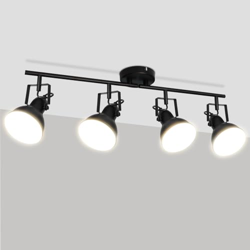 Rotatable 4-Light Track Lighting, Industrial Black, E26 Base