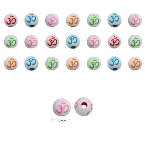 Image of Satra Traders Om Beads for Jewelry Making Acrylic Beads with Hindu & Buddhist Symbol Auspicious Beads for Bracelet, Necklace, & Craft Projects | Size : 6mm (Multicolor - 100g)